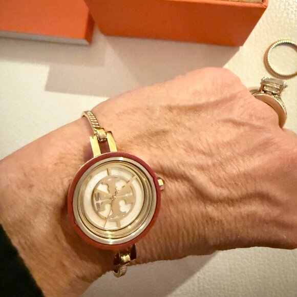 NIB TORY BURCH REVA BANGLE WATCH GIFT SET TBW4029 $279 GOLD TONE MULTICOLOR - Picture 8 of 10